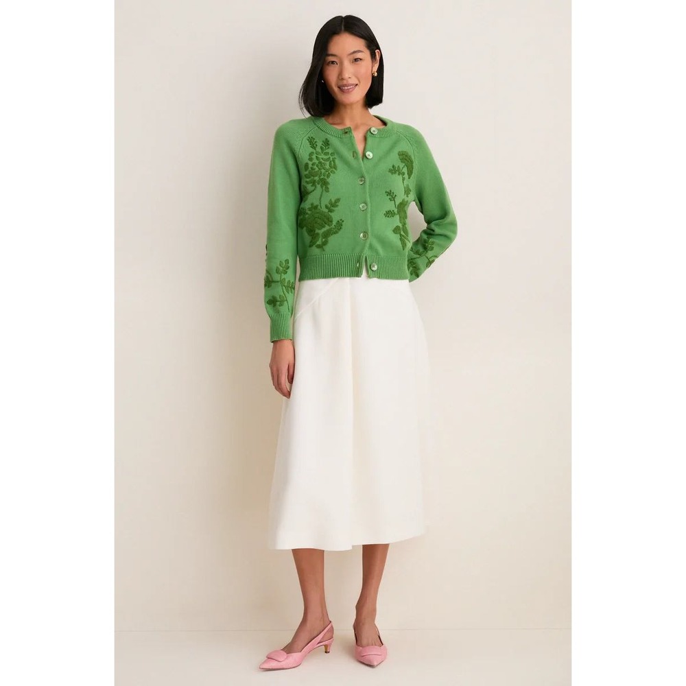 Tuckernuck Floral Embroidered Quincy Cardigan Sweater Size Medium Green NWT